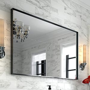 48 in. W x 30 in. H Large Rectangular Aluminum Framed Wall Bathroom Vanity Mirror in Black