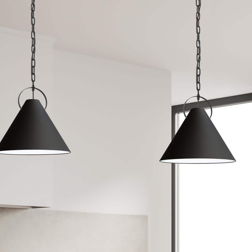 Matte Black 16" Contemporary Drum Pendant with White Shade