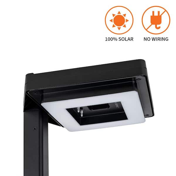 Contemporary 99 in. 1-Light Square Black Modern Aluminum Waterproof Solar Lamp Post Light with 3-Colors Integrated LED