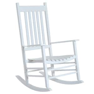 White Wood Outdoor Rocking Chair with Smooth Armrests