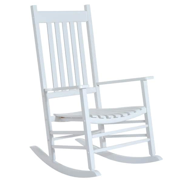 ITOPFOX White Wood Outdoor Rocking Chair with Smooth Armrests