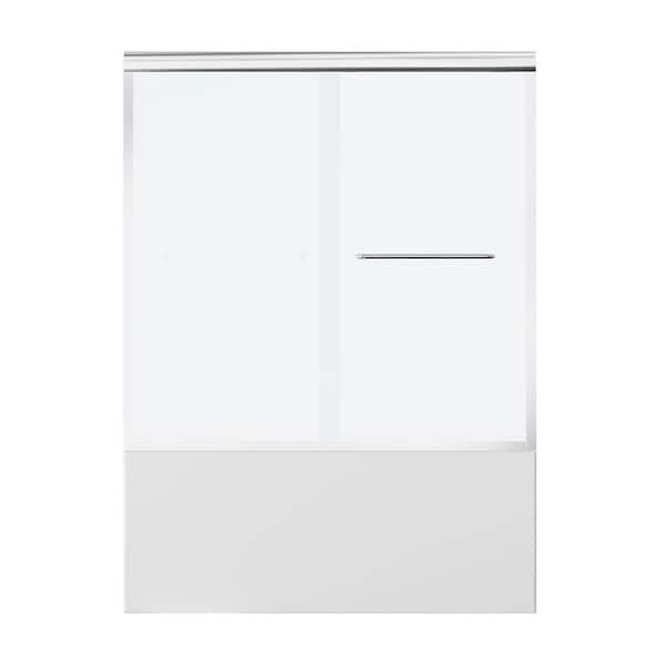 Boosicavelly 60 in. W x 58 in. H Double Sliding Semi-Frameless Tub Door in Chrome Finish with Clear Glass
