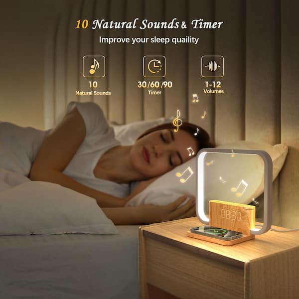 White Sunrise Alarm Clock with Wireless Charger, Wake Up Light