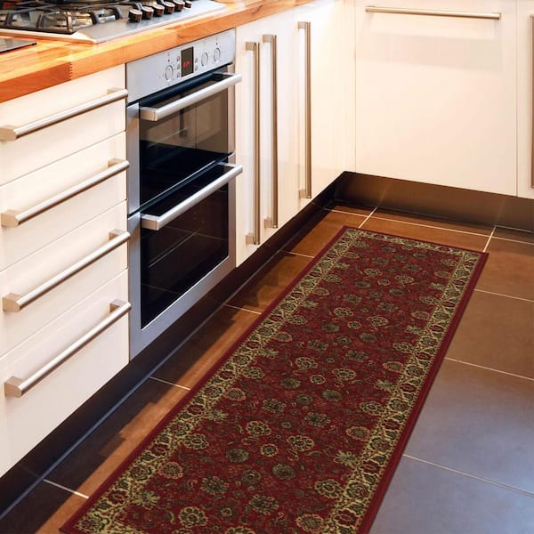 Basics Collection Non-Slip Rubberback Oriental Design 2x5 Indoor Runner Rug, 1 ft. 8 in. x 4 ft. 11 in., Red