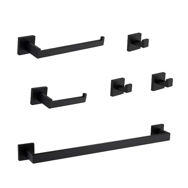 Satico 6-Piece Stainless Steel Bathroom Hardware Set with Mounting Hardware in Matte Black