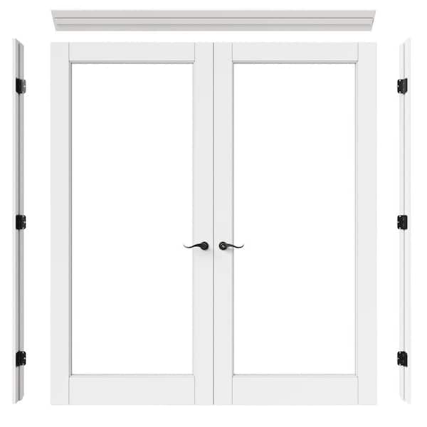 72 in. x 80 in. 1-Lite Clear Glass Universal White Solid Core MDF Double French Door with Quick Assemble Jamb
