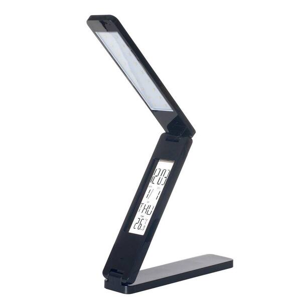Lavish Home 12 in. Black LED Folding Lamp Book Light with Clock Calendar Alarm