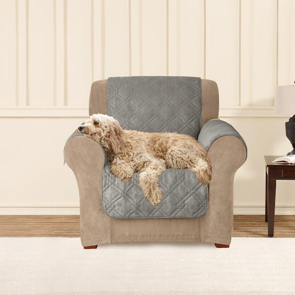 Sure-Fit Microfiber Pet Dark Gray Polyester Chair Slipcover