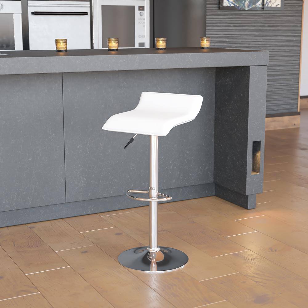 White Vinyl Adjustable Height Swivel Barstool with Chrome Base
