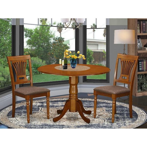 3-Piece Saddle Brown Finish Solid Wood Top-Dining Room Set-Seats 4
