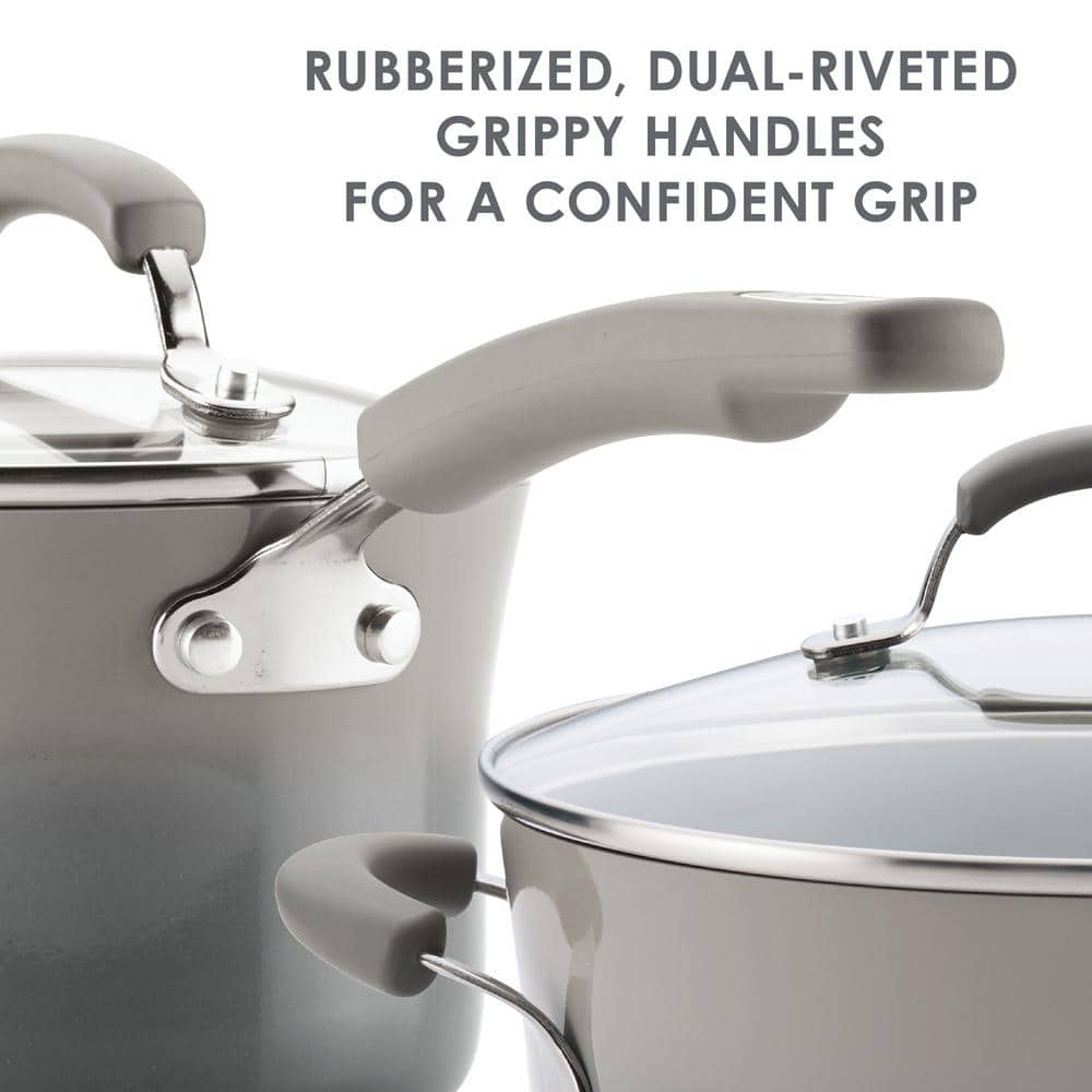 Gray 14-Piece Nonstick Aluminum Cookware Set with Enamel Finish