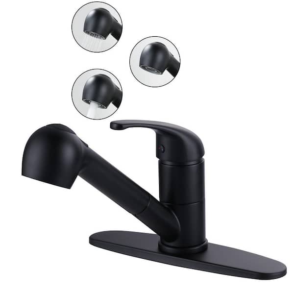 Single Handle Pull Out Sprayer Kitchen Faucet with Deckplate Included and Supply Lines in Matte Black