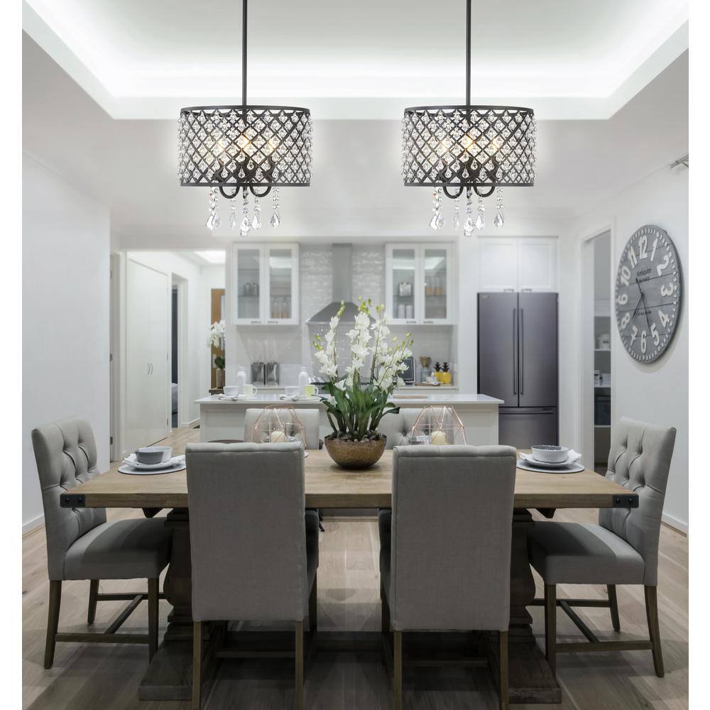 Gigi 13" Glamorous Black Iron & Crystal LED Drop Chandelier