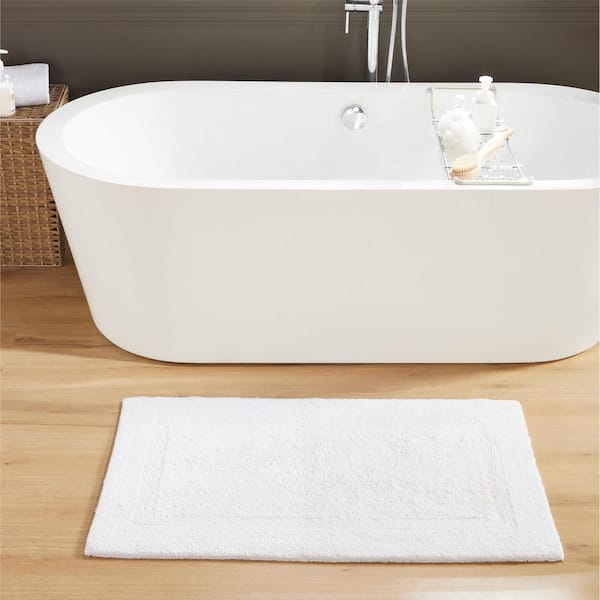 Lux Collection White 24 in. x 40 in. 100% Cotton Reversible Race Track Pattern Bath Rug