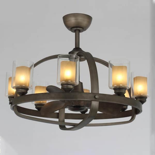 Unbranded 300 ft. Indoor Stone Gray Ceiling Fan with Light and Remote Fan Light with 32-Watt LED Light Bulb and Double Glass Shade