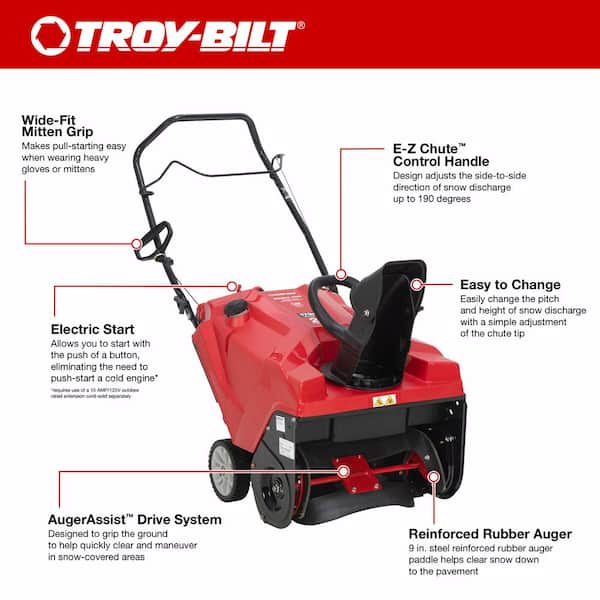 Troy-Bilt Squall 21 in. 179 CC Single-Stage Gas Snow Blower with Electric Start and E-Z Chute Control