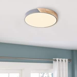 15.74 in. 1-Light Gray LED Flush Mount Ceiling Light with Acrylic Shade