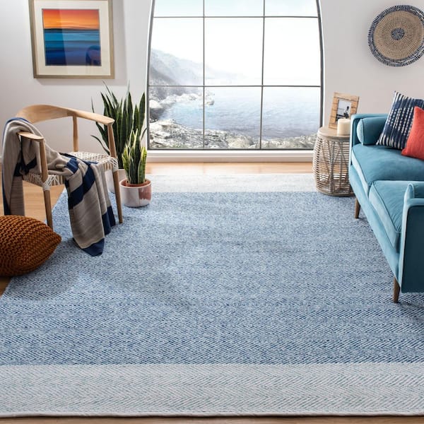 Nantucket 3 ft. x 5 ft. Ivory/Blue Herringbone Marle Area Rug