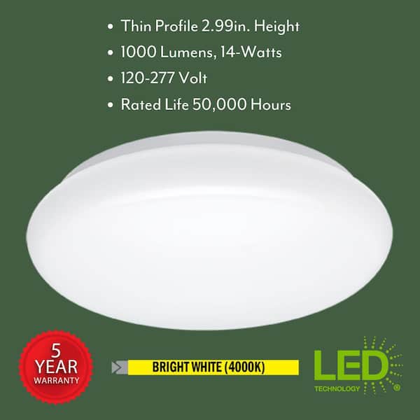 12 in. Round 120-Volt to 277-Volt LED Flush Mount Ceiling Light 1000 Lumens 4000K Bright White (8-Pack)