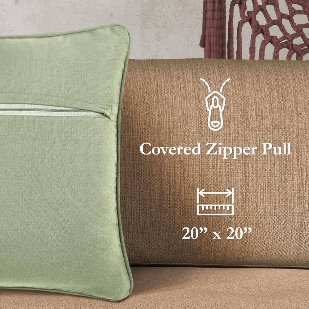 Sage Green Cotton and Jute Woven Euro Pillow Covers, 20" x 20"