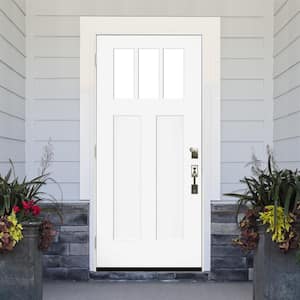 36 in. x 80 in. Legacy 3 Lite Toplite Clear Glass Right Hand Outswing White Primed Fiberglass Prehung Front Door