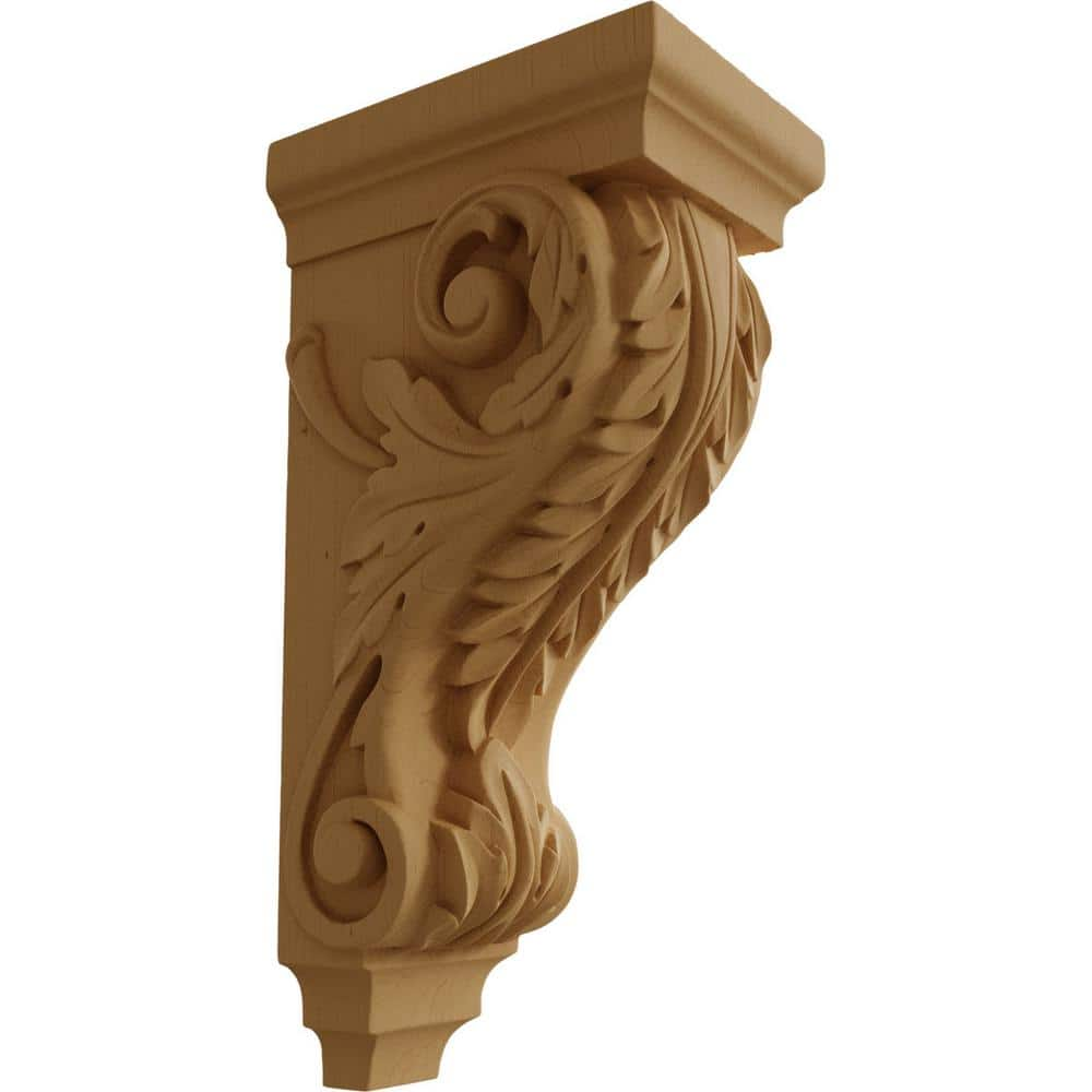 Ekena Millwork 7 in. x 5 in. x 14 in. Unfinished Wood Alder Large Acanthus Wood Corbel