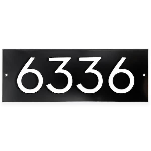 Horizontal Floating Modern Address Plaque (4 in. Numbers-4 Characters)-Black/White