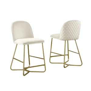 Lola 24 in H. Cream Low Back Counter Height Chair With Gold Paint Legs And Velvet Fabric (Set of 2)