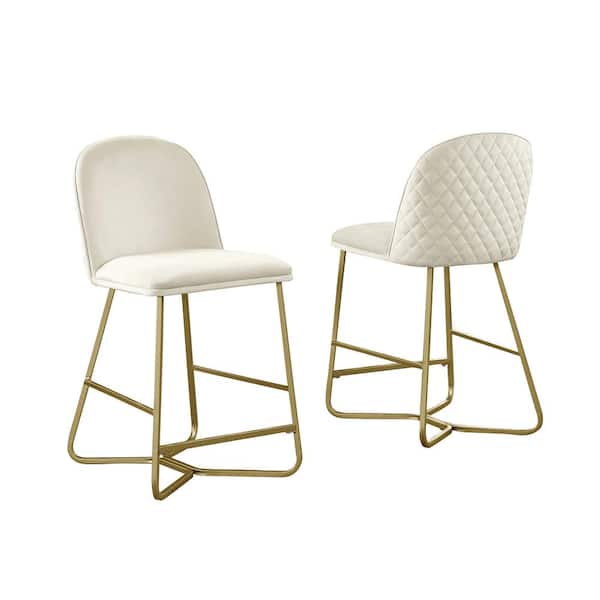 Best Quality Furniture Lola 24 in H. Cream Low Back Counter Height Chair With Gold Paint Legs And Velvet Fabric (Set of 2)