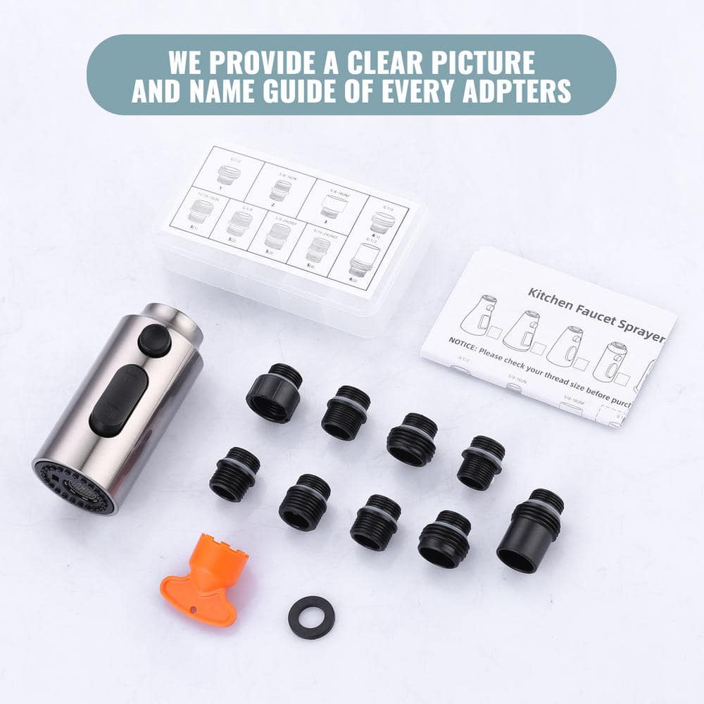 Brushed Nickel 3-Function Kitchen Faucet Sprayer Head with Adapters