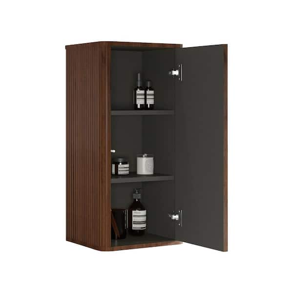 ENYA 14.17 in. W Walnut Striped Floating Side Cabinet Wall-mounted Bath Vanity with White Ceramic Top