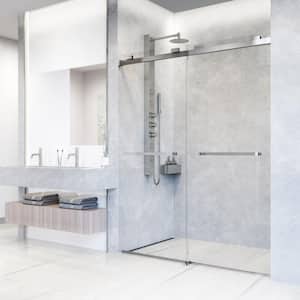 Houston 56 to 60 in. W x 76 in. H VMotion Sliding Frameless Shower Door in Chrome with 3/8 in. (10mm) Clear Glass