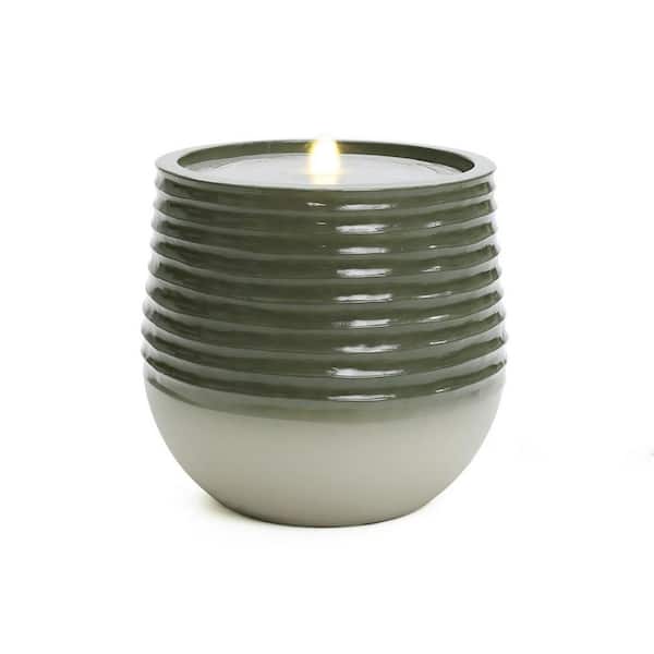 Emerald Ribbed Top with Ivory Bottom 19.5 in. Tall Resin Cascade Fountain with Lights