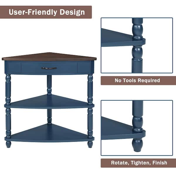 Noble House Azalea 33.86 in. Navy Blue Triangular Wood Corner End