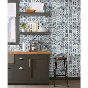 45 sq. ft. Encaustic Tile Non-Woven Peel and Stick Wallpaper