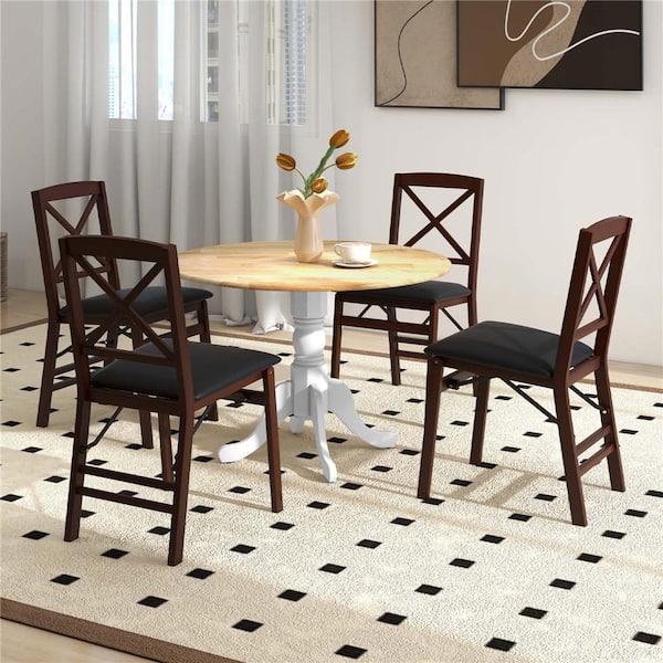 Costway Rubber White and Natural Wood 39 in. Pedestal Dining Table (Seats 4)