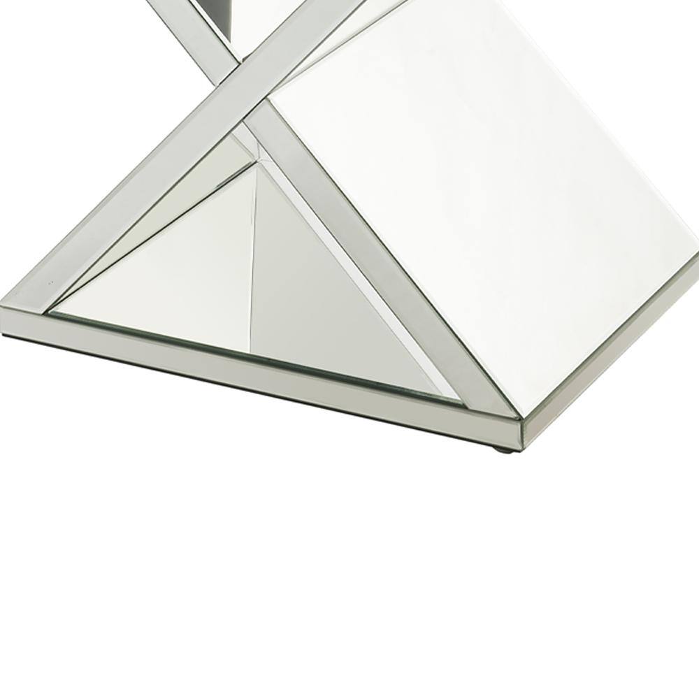 32" Glamorous Mirrored X-Shaped Accent Table with Faux Diamond Inlay