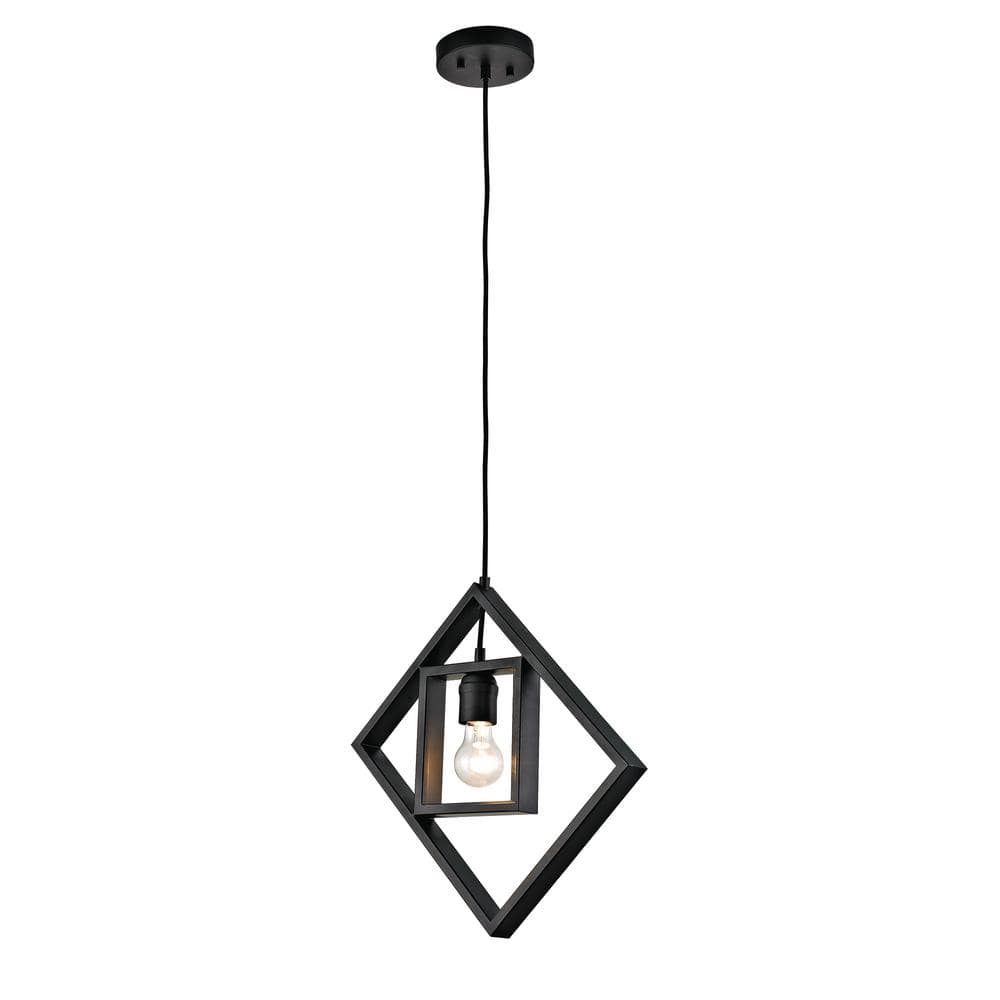 1-Light Black Open Socket Pendant with Geometric Frame