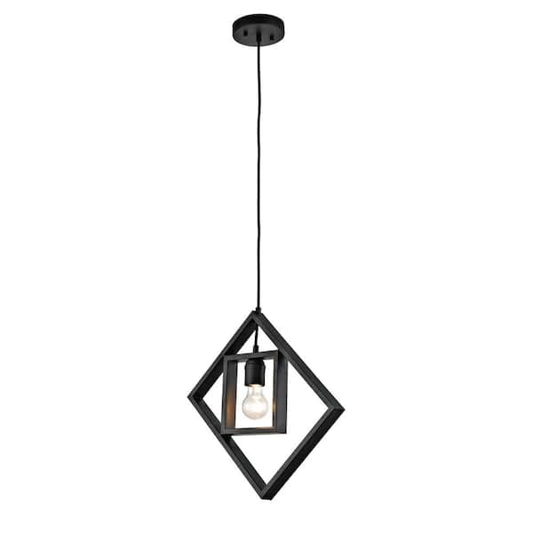 1-Light Black Open Socket Pendant with Geometric Frame