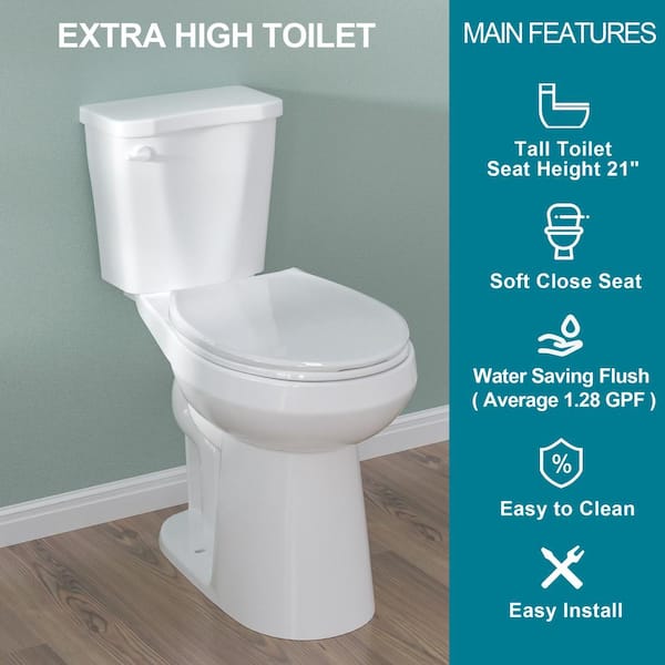 HOMLYLINK 21 in. Tall 2-Piece Toilet 1.28 GPF Single Flush Round