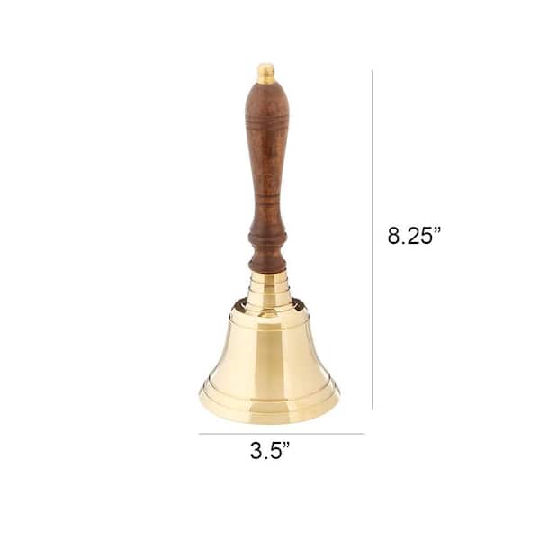 Benzara Gold and Brown Handcrafted Brass Hand Bell with Wooden Handle  I305-HGM003 - The Home Depot