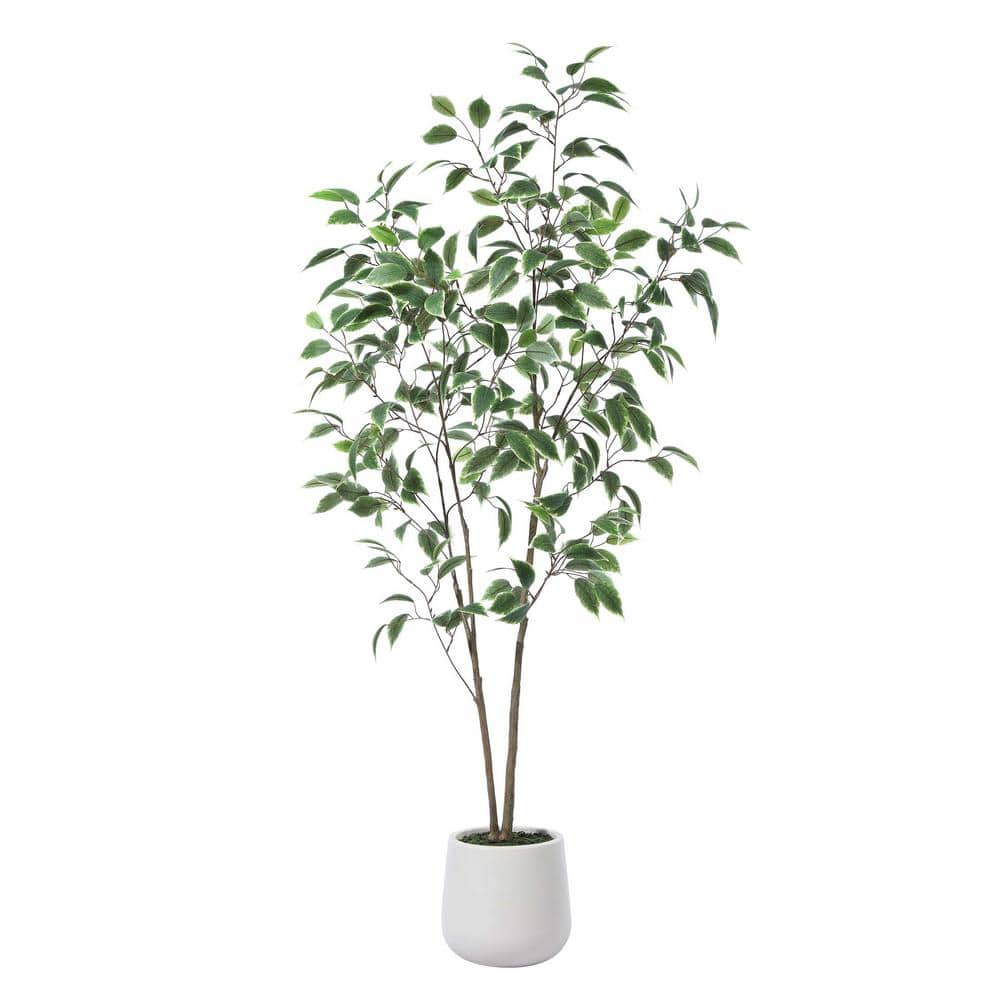 5 ft. Fake Ficus Tree with Round White Planter, Pre Potted Faux Greenery Ficus Plant for Home Decor price history on PriceWatchPro