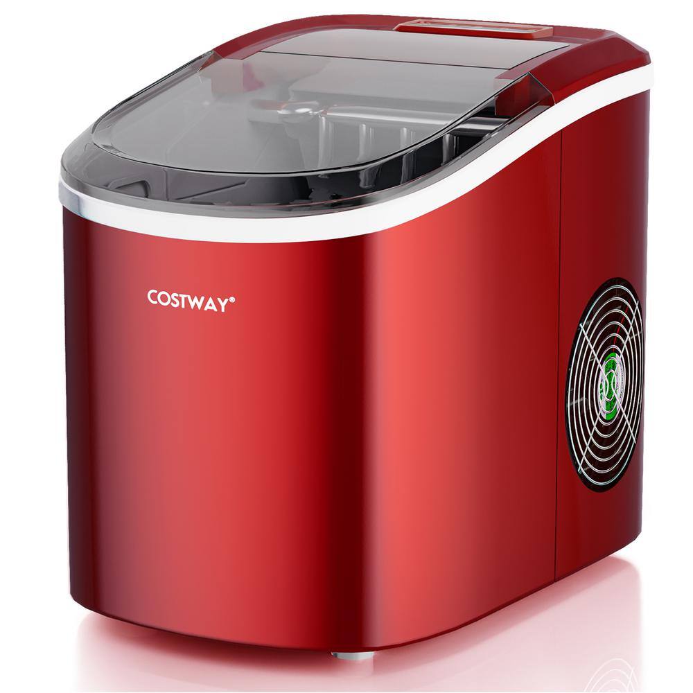 Costway 9.5 in. 27 lb. Portable Ice Maker Machine Countertop Automatic in Red