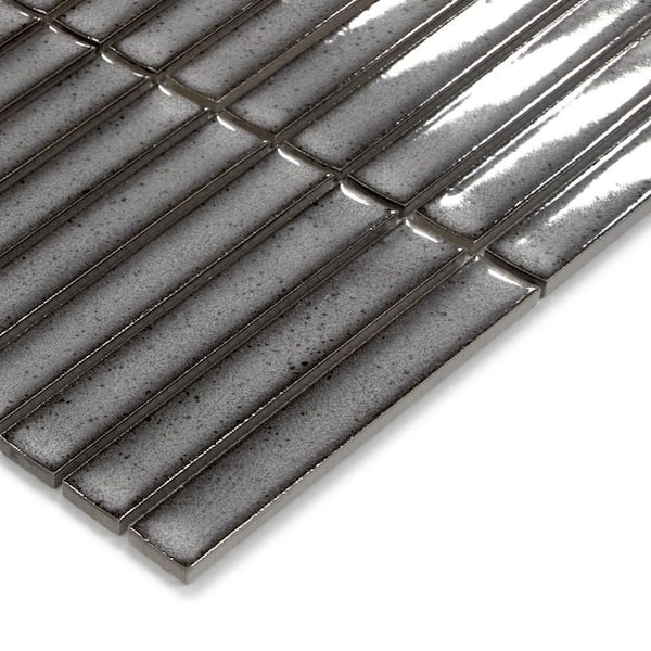 Stacked Gray 12 in. x 12 in. Glossy Porcelain Floor and Wall Mosaic Tile Kit Kat Finger Tile (5 sq. ft. /Case)