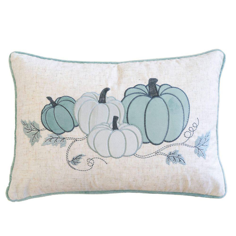 Aqua Blue Outdoor Pumpkin Lumbar Pillow, Double-sided Cotton and Velvet Halloween Accent Cushion(14 x 20 in. ) price history on PriceWatchPro