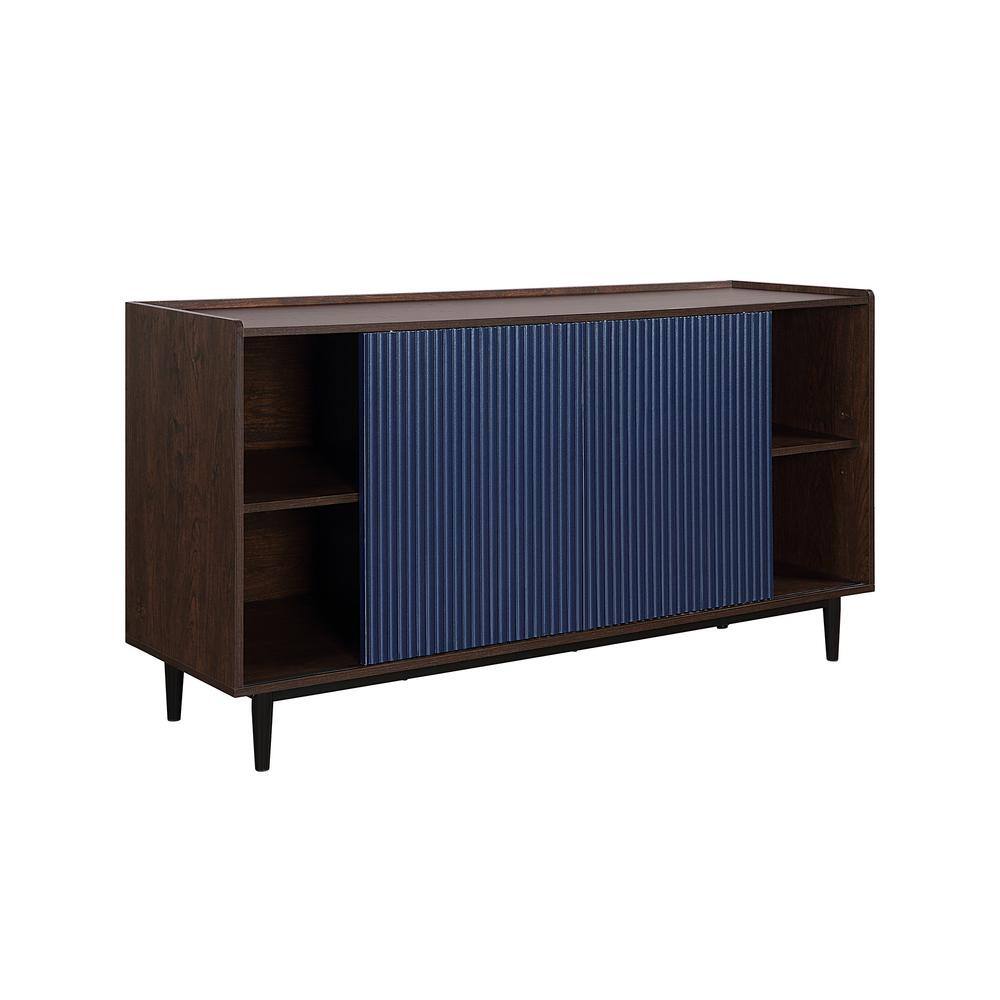 Duane 59" Dark Brown and Navy Blue Ribbed Sideboard