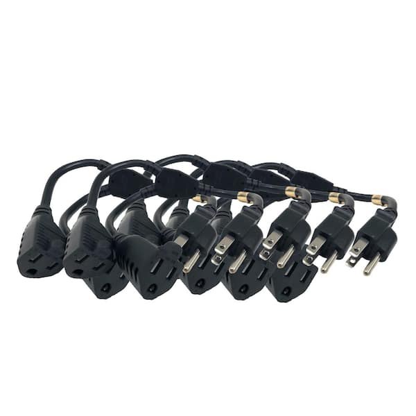 14 in. (1.16 ft.) 1 to 2 Heavy-Duty 16/AWG 3-Conductors Indoor Power Splitter NEMA 5-15P to 5-15R x 2 Black (5-Pack)