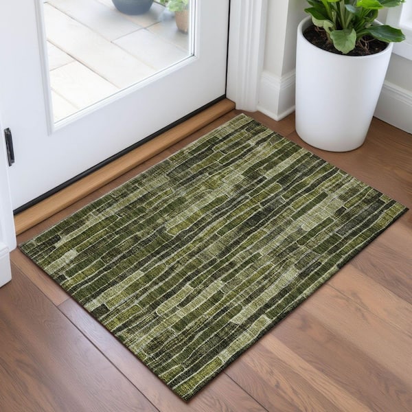 Mayfield Premium Machine Washable Abstract AMF1301 Olive 2 ft. x 3 ft. Area Rug