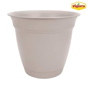 12 in. Mirabelle Medium White Plastic Planter (12 in. D x 10.5 in. H) with Drainage Hole and Attached Saucer