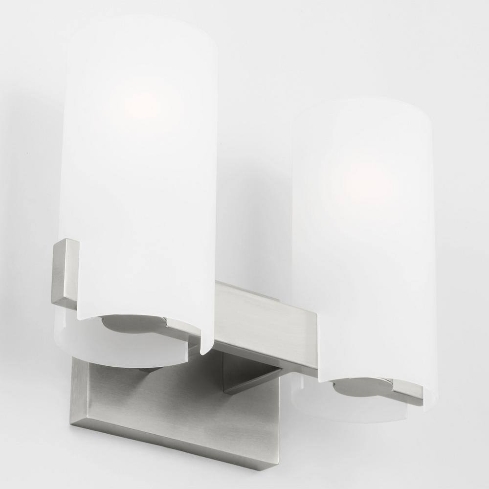 Rhode Medium Brushed Steel Vanity Light with Etched Glass Shades